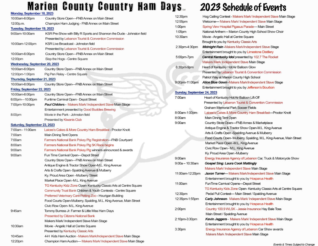 Marion County Country Ham Days in Downtown Lebanon, KY Schedule