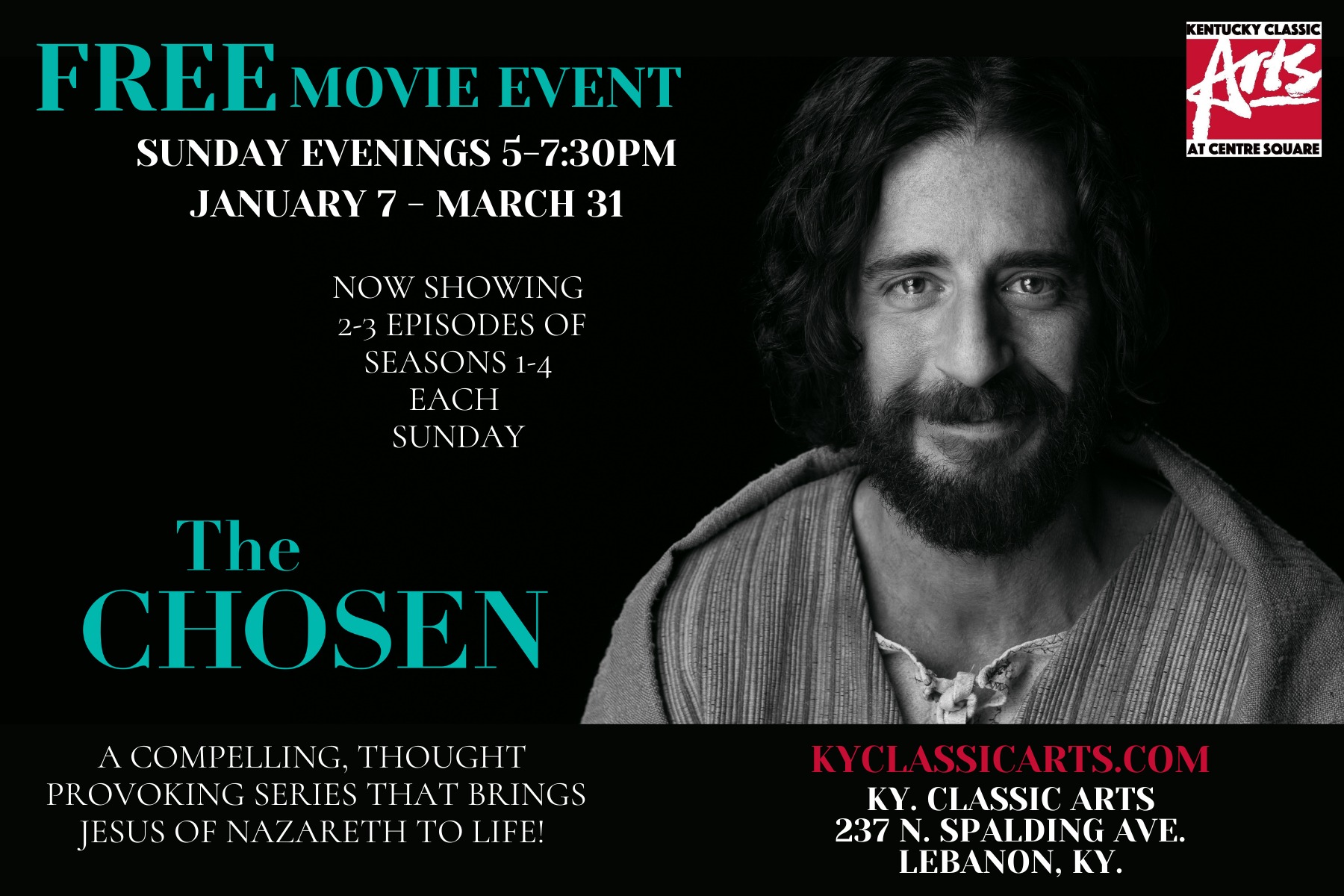 The Chosen showing on Sundays at Kentucky Classic Arts at Centre Square- FREE