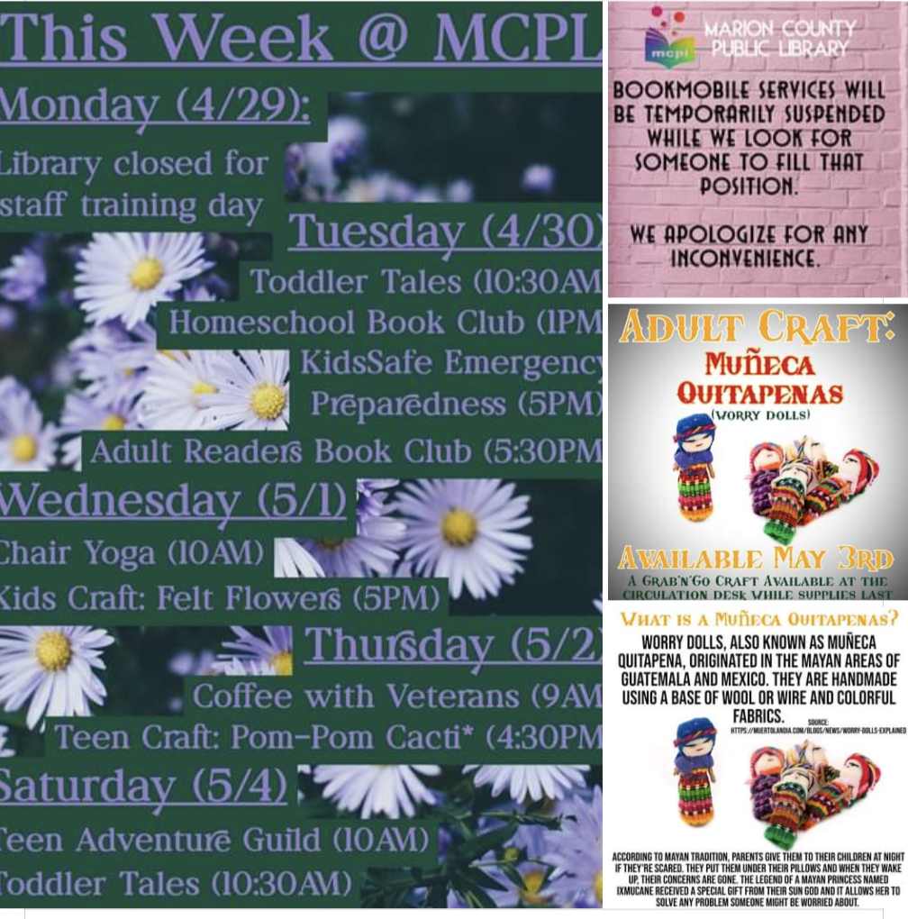 This week at the Marion County Public Library April 29-May 4