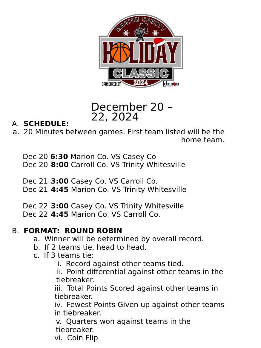 Marion County Holiday Classic Basketball Tournament