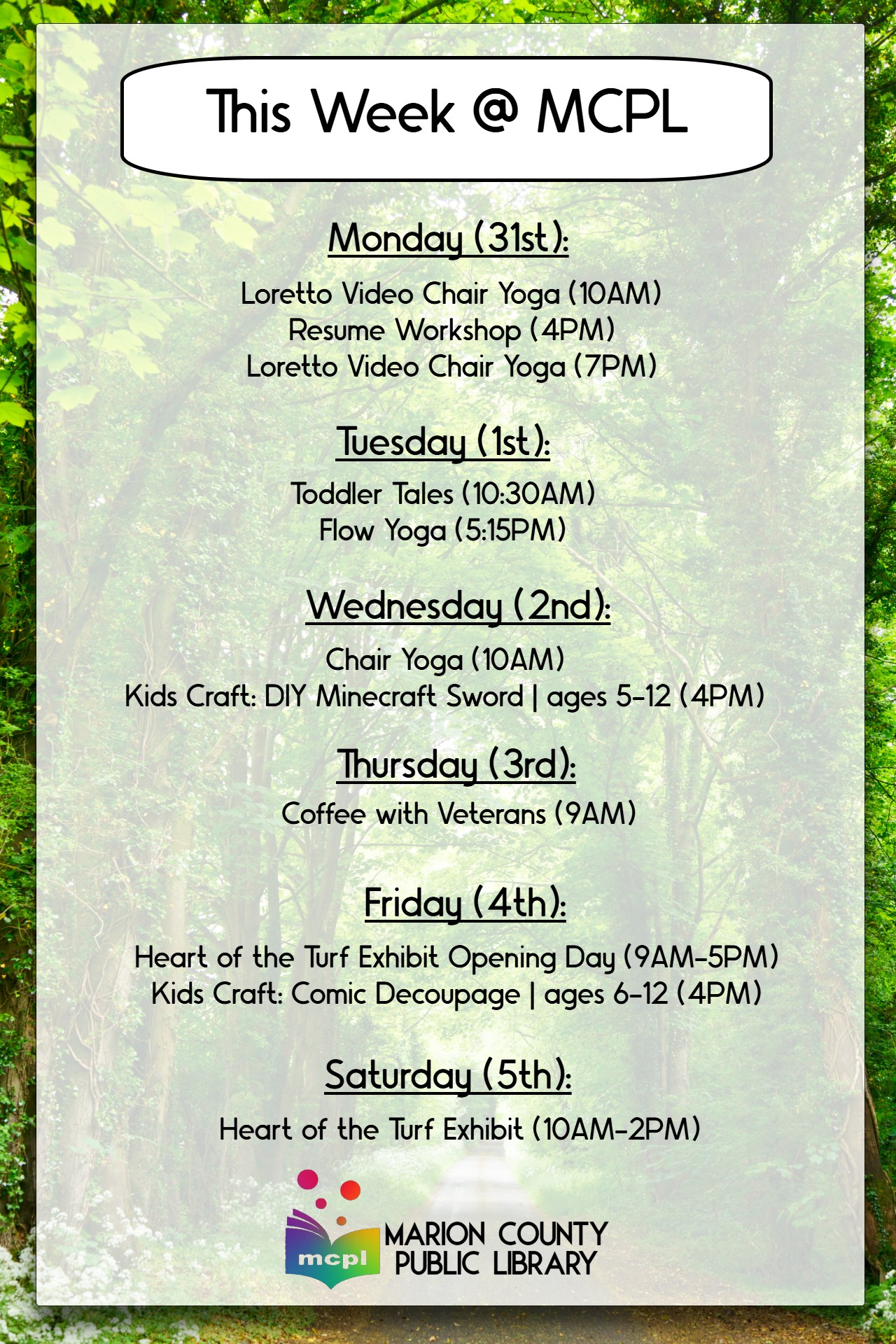 This week at the Marion County Public Library March 31- April 5