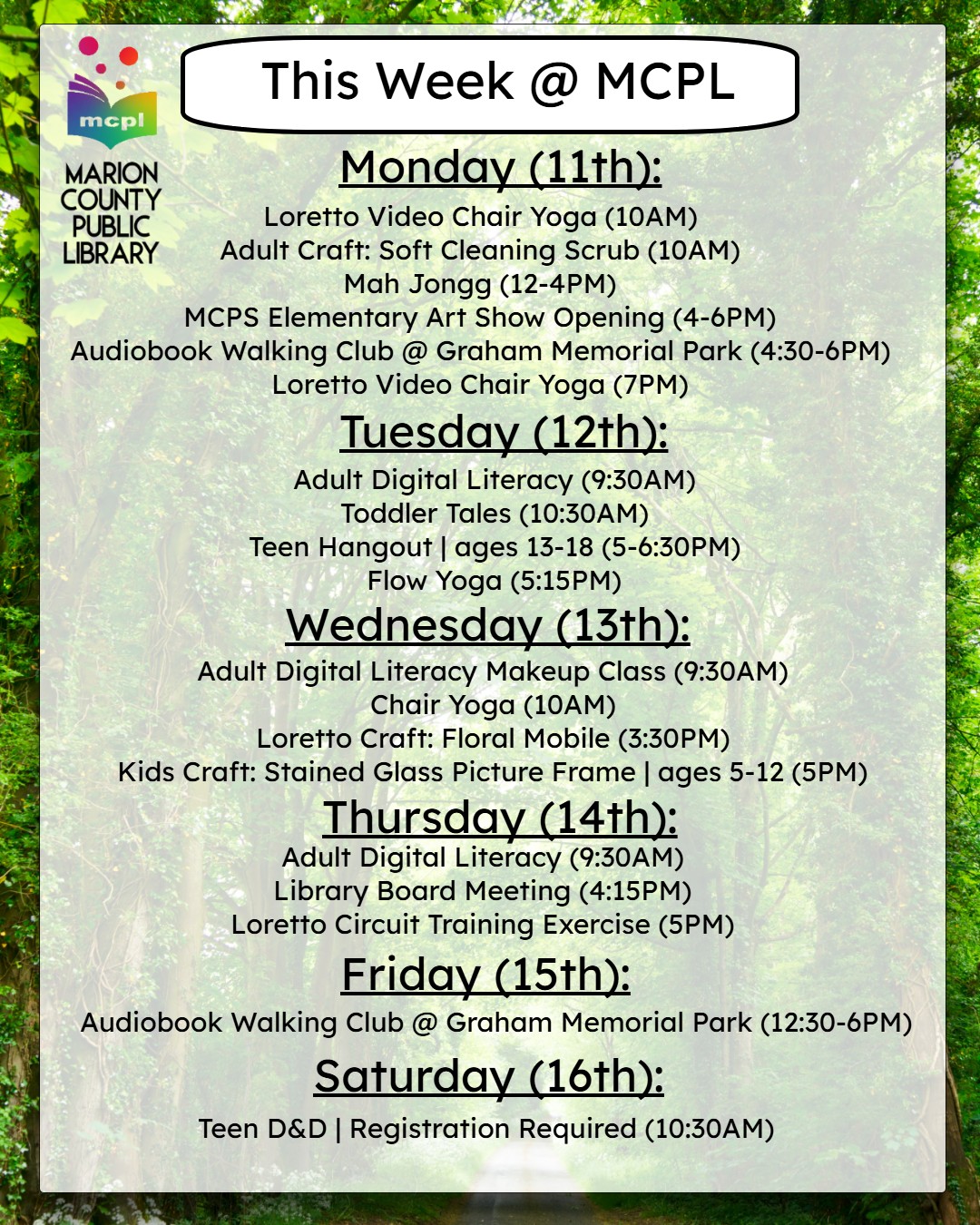 This week at the Marion County Public Library