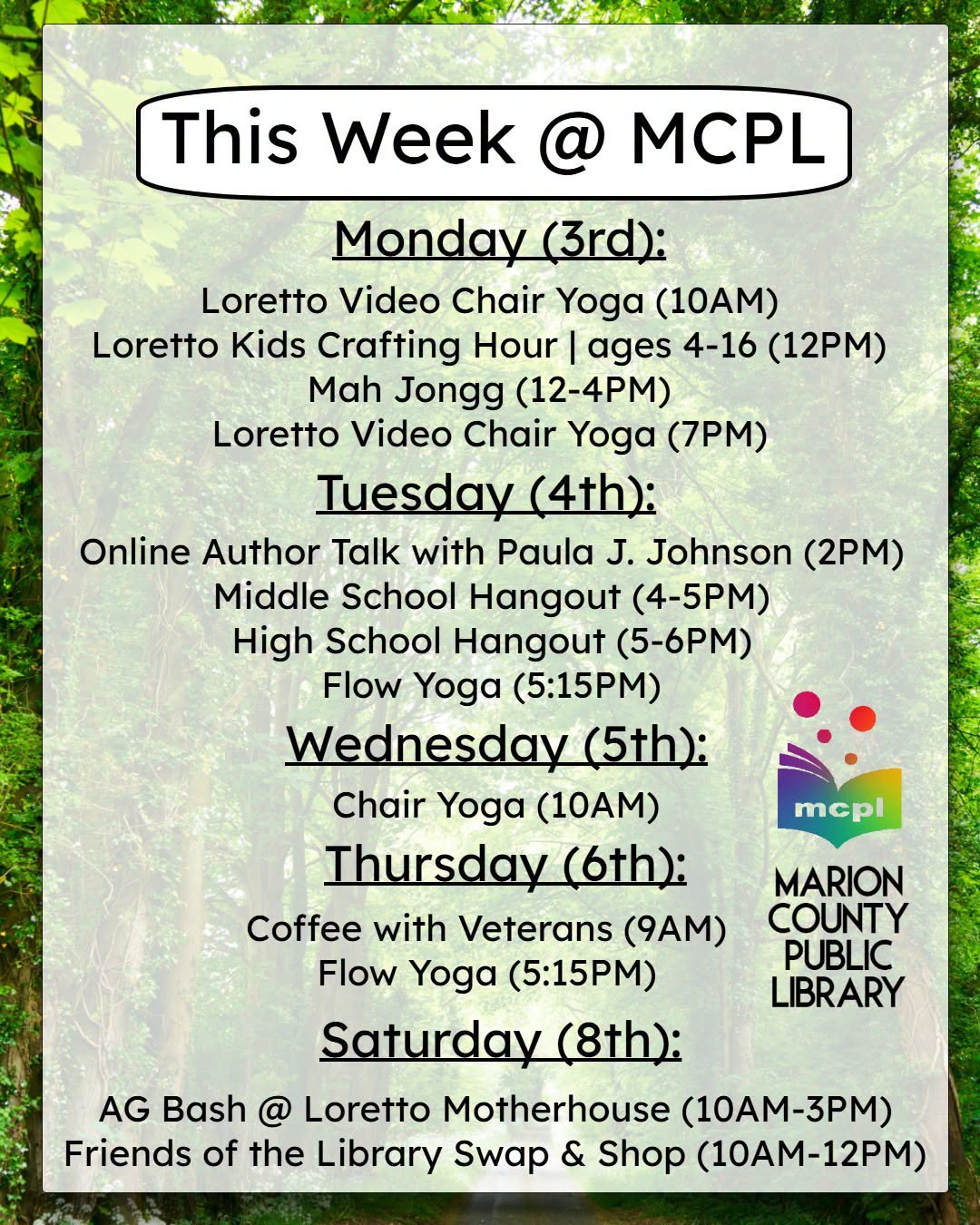 This week at the Marion County Public Library