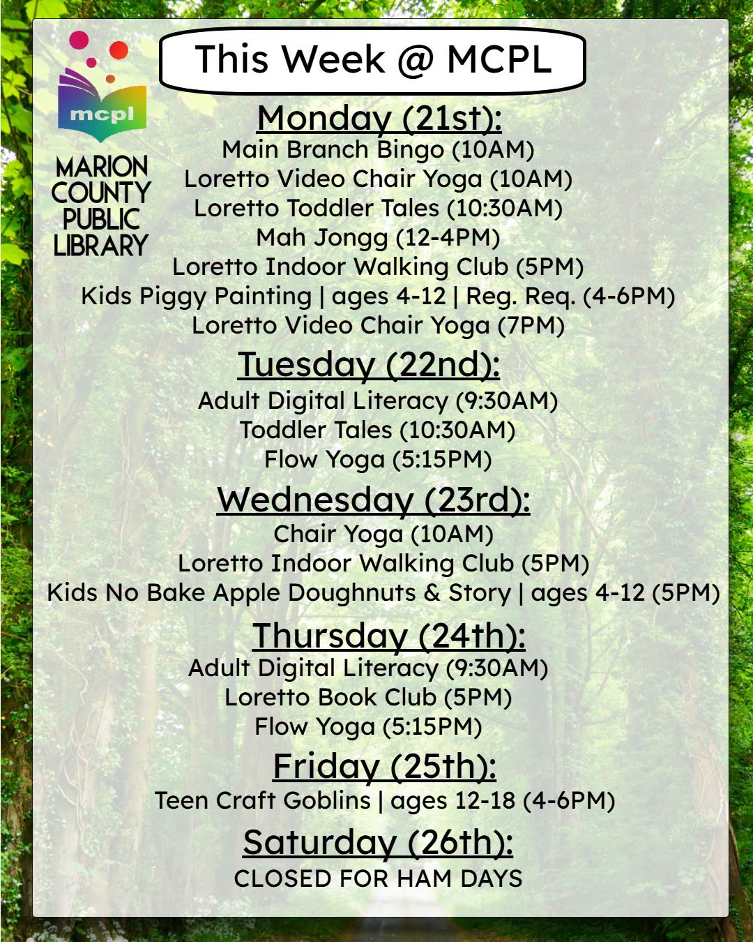 This week at the Marion County Public Library