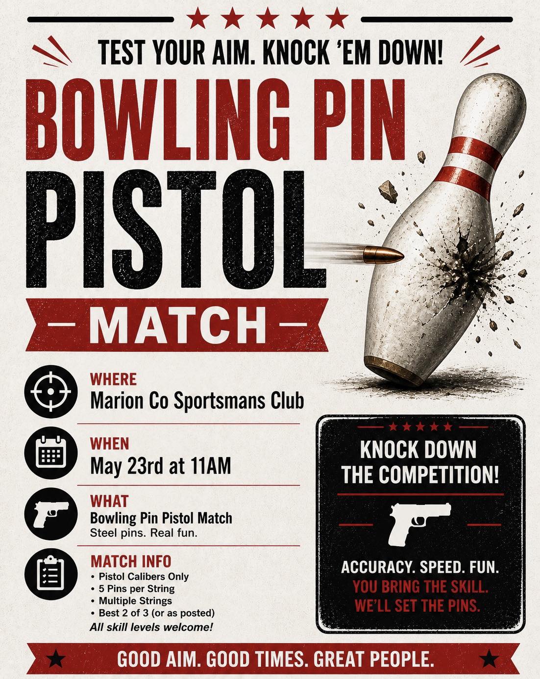 May Events at MC Sportsman Club - Bowling Pin Match & Spades
