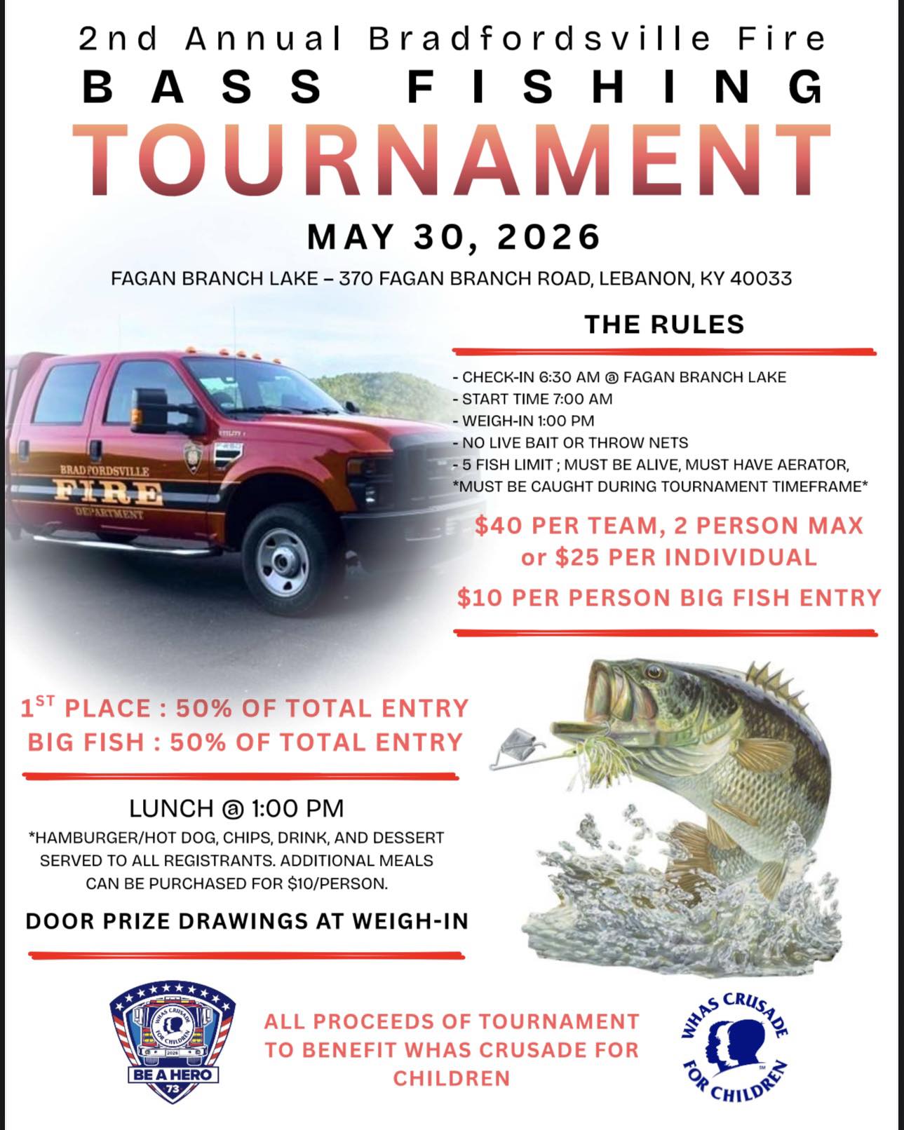 2nd Annual Bradfordsville Fire Department Bass Fishing Tournament