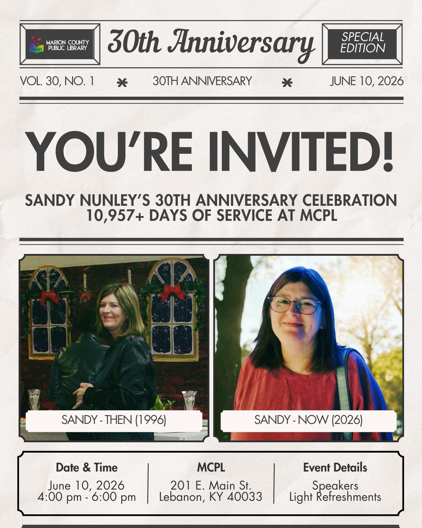 Come Celebrate Sandy's 30th Anniversary