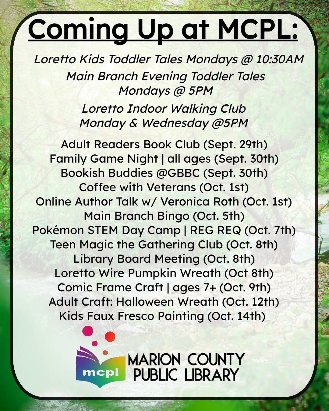 Coming Up at the Marion County Public Library
