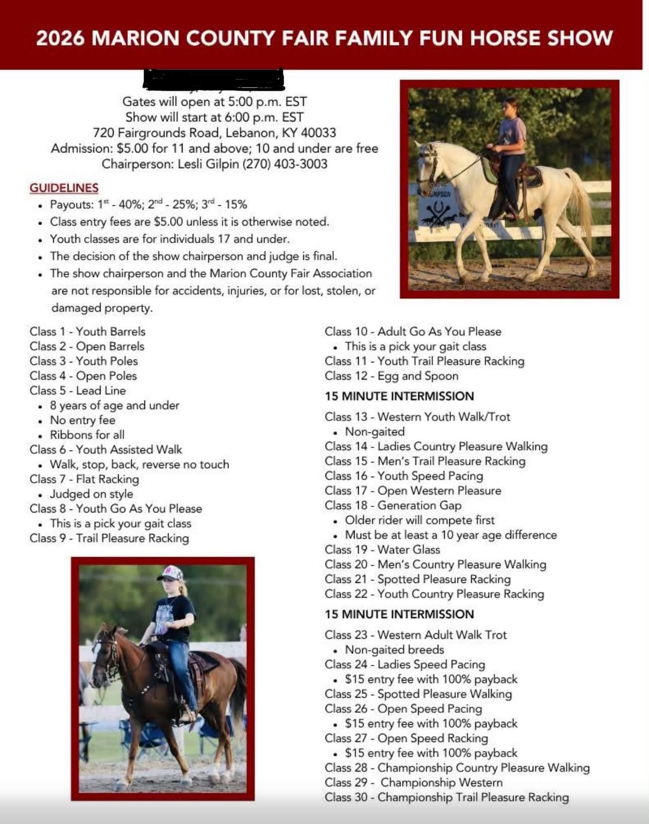 Marion County Fairgrounds Family Fun Horse Show